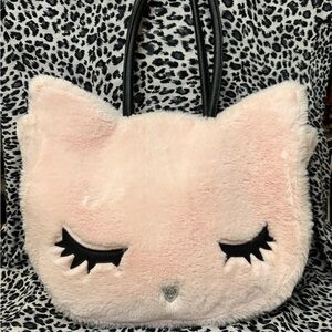 Luv Betsy by Betsey Johnson Cat Face Fluffy Faux Fur Tote Bag in pale pink